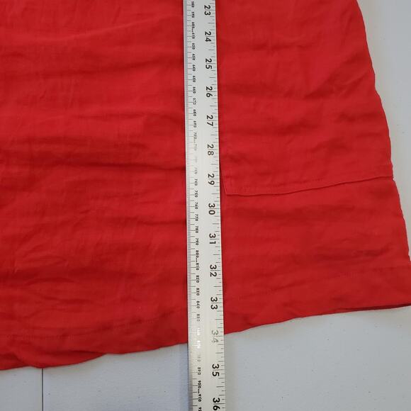 Halston Dress Womens Medium Red Linen Blend Shift Sleeveless Pockets A-Line - Picture 4 of 8